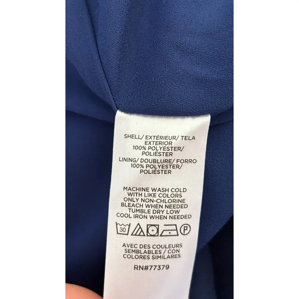 Ann Taylor V Neck Long Sleeve Satin Jumpsuit Deep Ocean Blue Womens Size 8 New
